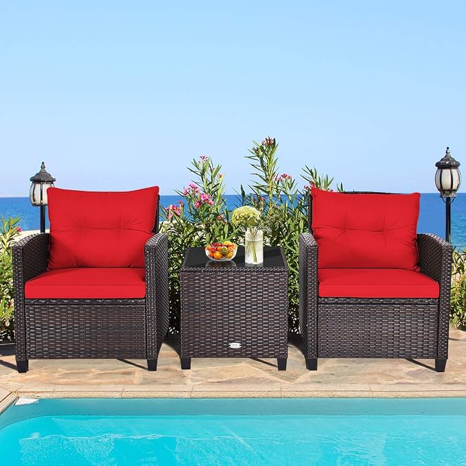 HAPPYGRILL 3 Pieces Patio Conversation Set, Outdoor Furniture Set PE Rattan - Image 2