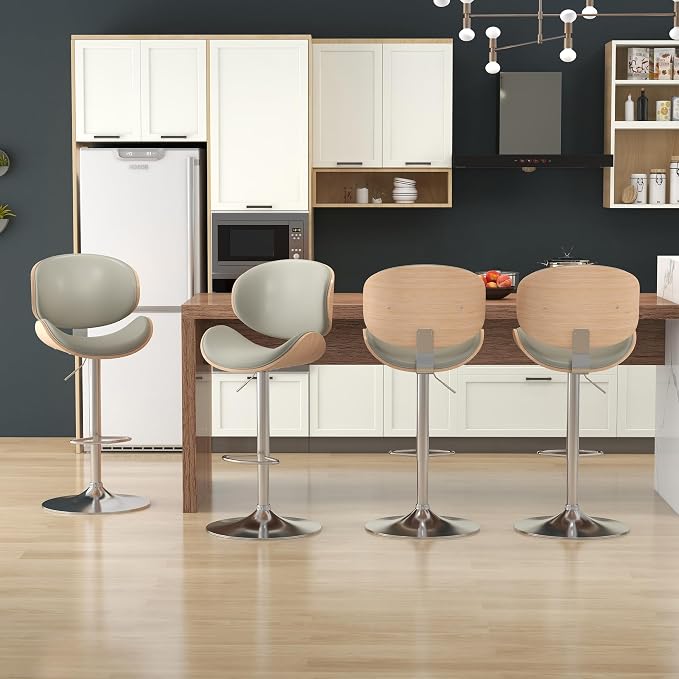 KCC Bar Stools, Swivel Adjustable Height Barstools, PU Leather Upholstered Bar - Image 7