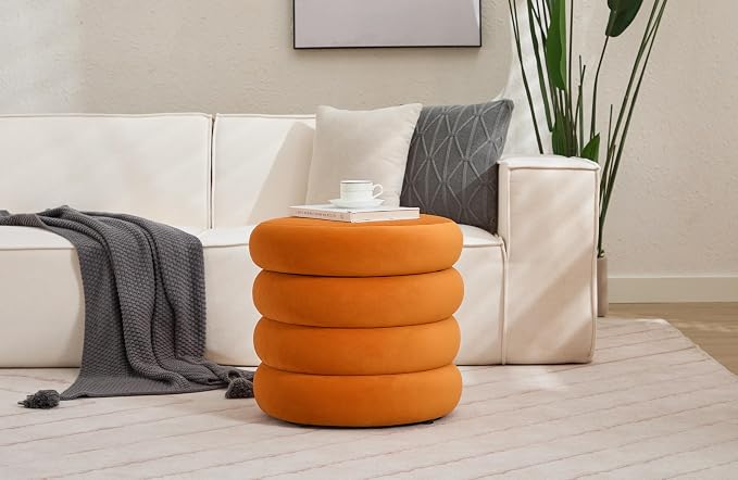 Flouki 19.5" Storage Ottoman Round, Vanity Stools - Image 3