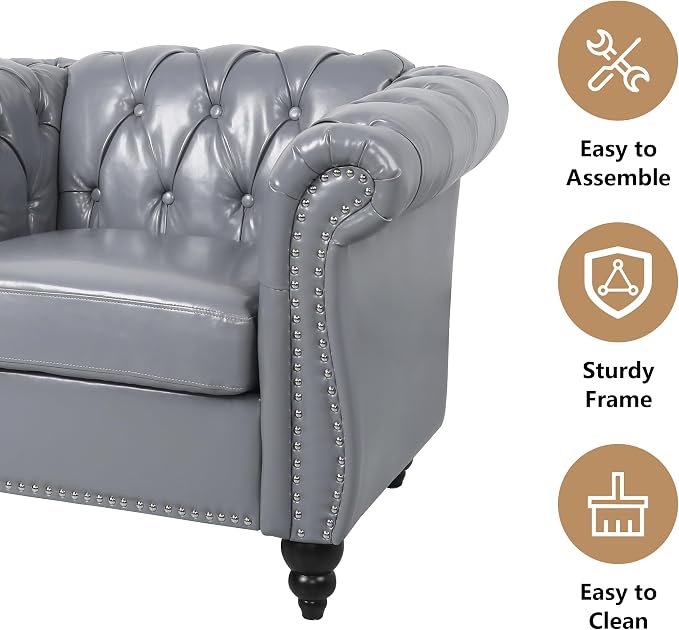 QHITTY 3 Piece Living Room Set, Sectional Chesterfield Sofa Chair Contemporary - Image 5