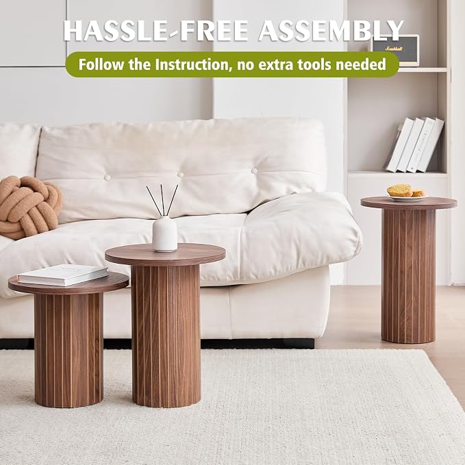 Round Side Tables Set of 3, Circle Modern Fluted Nesting Coffee Table, Accent - Image 6
