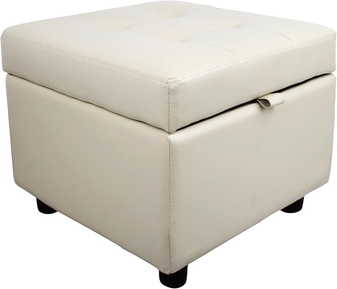 H&B Luxuries Tufted Leather Square Flip Top Storage Ottoman Cube Foot Rest by HBLuxuries