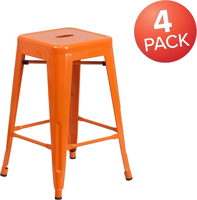 Flash Furniture Lily 4 Pack Commercial Grade 24" High Backless Orange Metal - Image 4