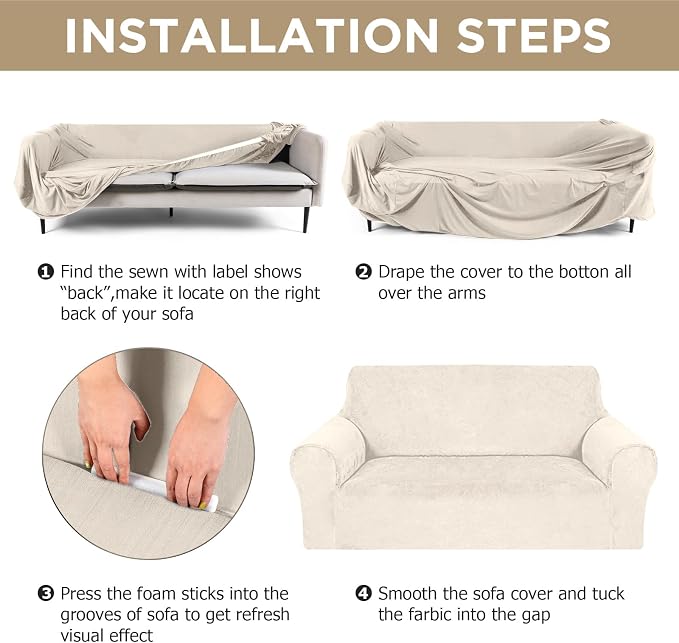Peryiter 2 Pcs Sofa Covers Couch and Loveseat Covers Set Stretch Sofa Slipcover - Image 5