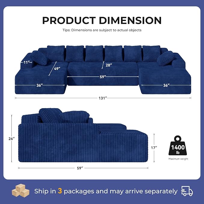 131'' Large Sectional Couches - Image 2