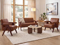 STHOUYN Brown Leather Loveseat Sofa and Accent Chairs Set of 2, Mid-Century by STHOUYN