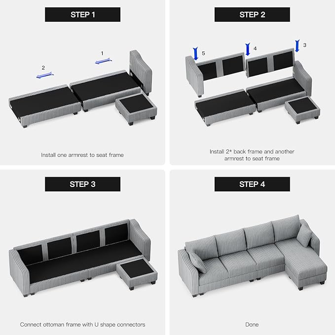 Belffin Sectional Couch with L-Shape Chaise L Shaped Couch with Ottoman - Image 8