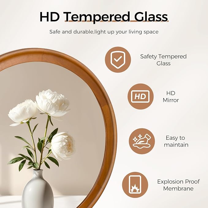 Round Wood Mirror for Wall, 36 Inch Circle Decorative Mirror - Image 6