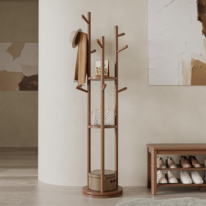 Muwuele Solid Wood Rotary Coat Rack, Freestanding Coat Rack by Muwuele