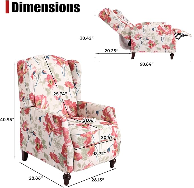 Upholstered Wingback Recliner Chair, Traditional Push Back Recliner Chair - Image 3