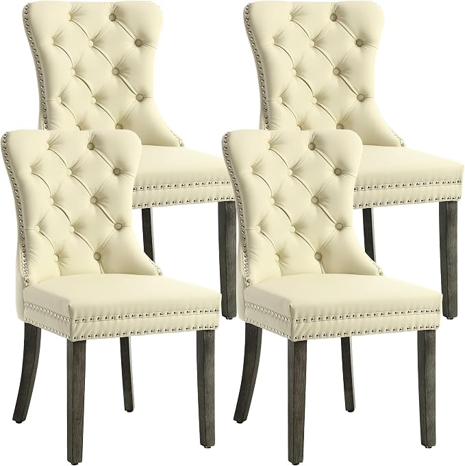 KCC Faux Leather Dining Chairs Set of 4, Upholstered High-end Tufted Dining by KCC