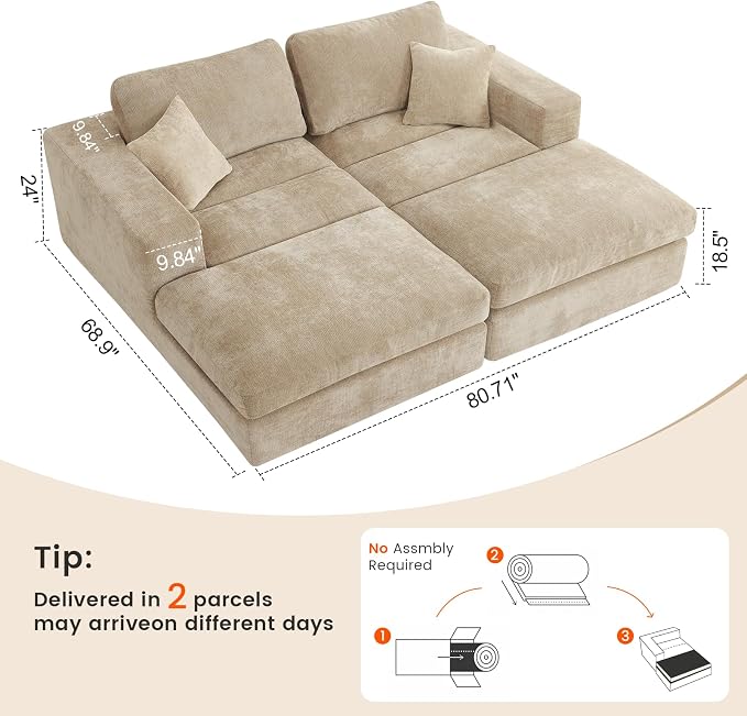 80.7" Oversized Double Chaise Lounge Chair Indoor, Cloud Boneless Sleeper Sofa - Image 3