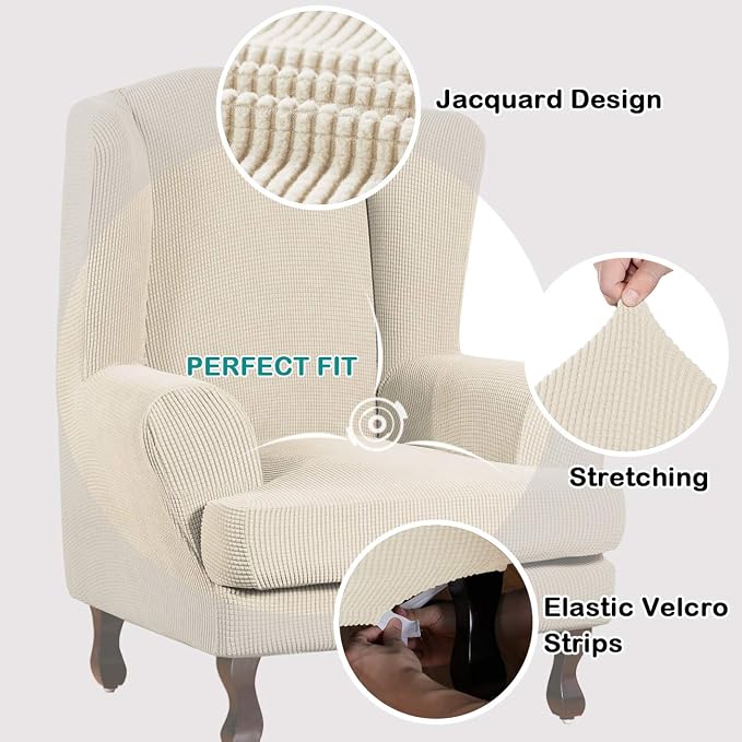 Turquoize Wingback Chair Covers 2 Piece Wing Chair Slipcover Stretch Slipcovers - Image 4