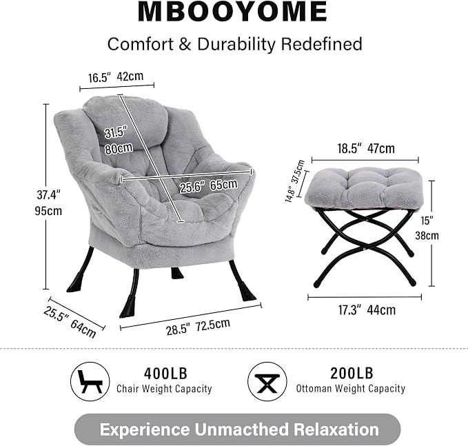 MBOOYOME Lazy Chair with Folding Ottoman, Modern Accent Armchair with Armrests - Image 3