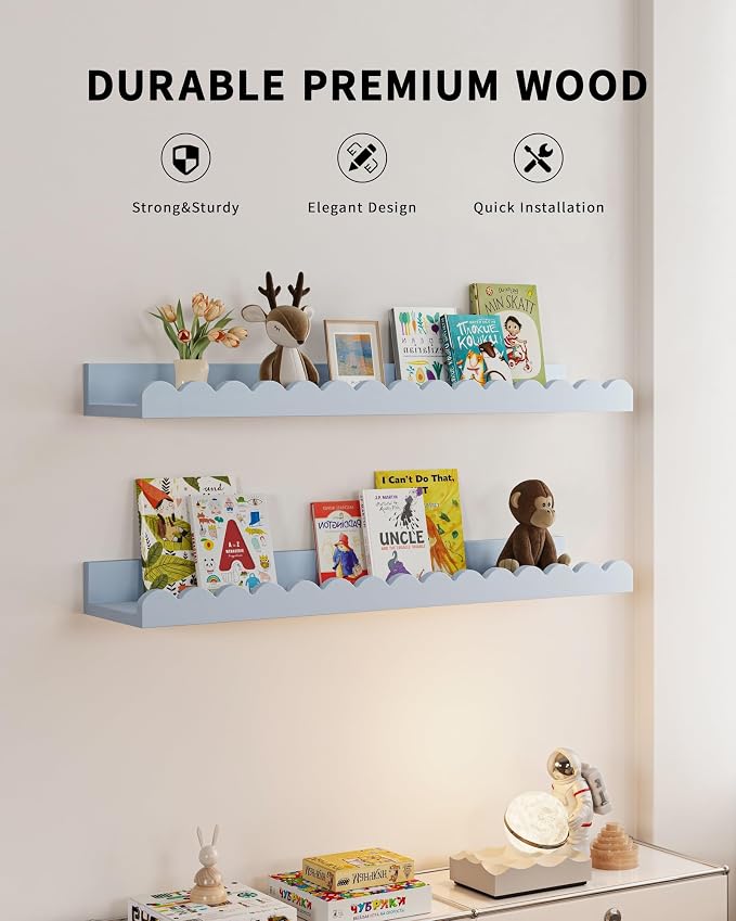 Shario Nursery Book Shelves, Scalloped Shelves, Wall Book Shelves - Image 2