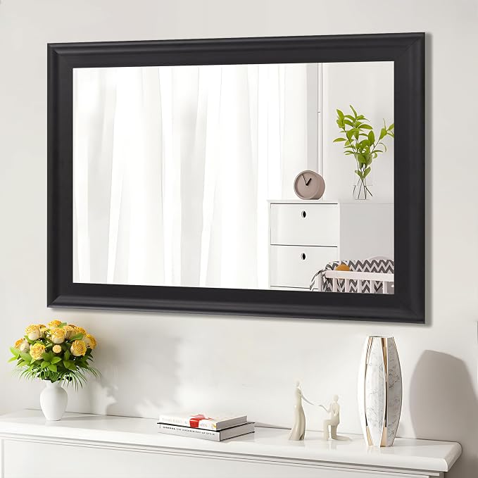 Black Wood Mirror for Bathroom, Rectangle Rustic 30 x 40 inch Vanity Mirror for - Image 4