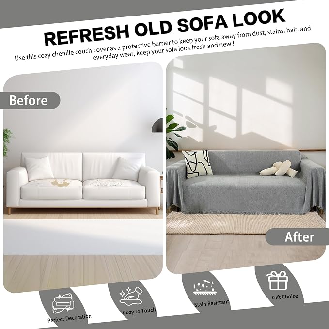 DREAMINGO Modern Minimalism Light Grey Couch Cover Sectional Sofa Covers - Image 4
