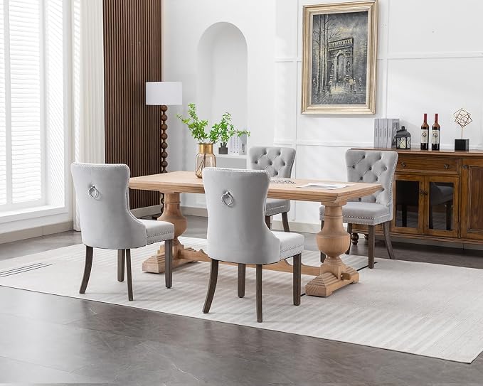 KCC Velvet Dining Chairs Set of 4, Upholstered High-end Tufted Dining Room Chair - Image 2