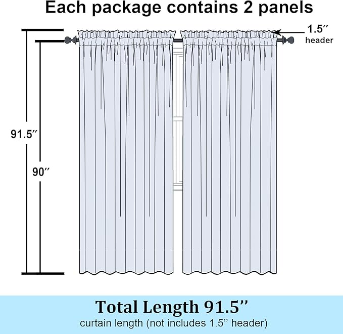 Simplebrand Black Sheer Curtains 90 Inches Long, Light Filtering Rod Pocket - Image 2