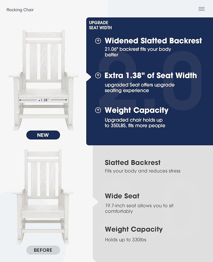 KINGYES Oversized Outdoor Rocking Chair, All-Weather Patio Rocking Chairs - Image 4