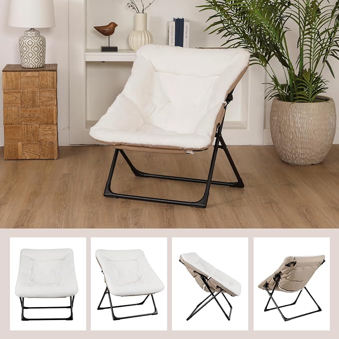 Comfy Saucer Chair for Adults, Soft Faux Fur Bedroom Chair, Accent Dorm Chairs - Image 9