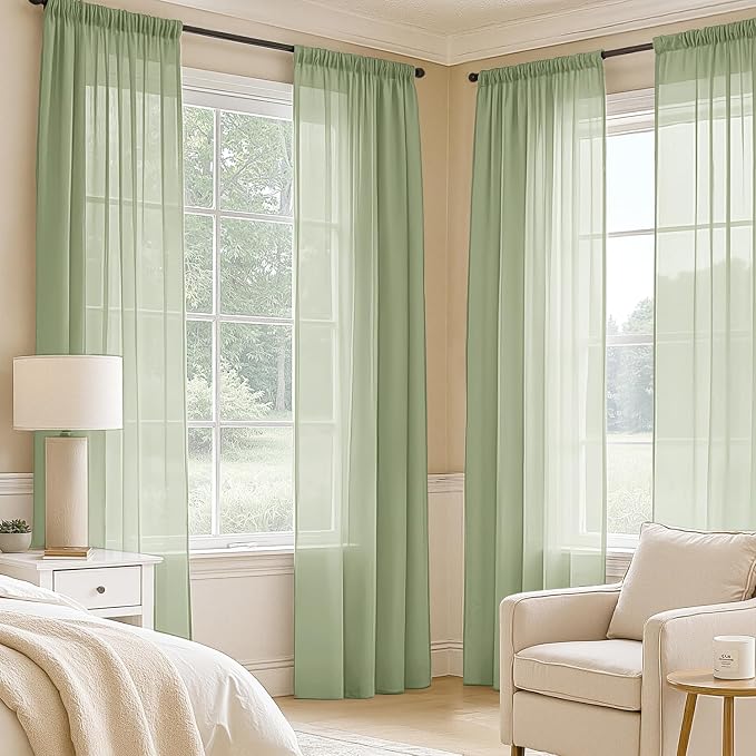 MIULEE Sage Green Sheer Curtains 72 Inches Long, 4 Panels Set, Light Filtering - Image 2