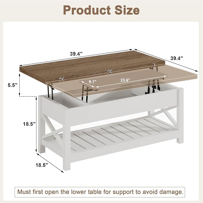 ChooChoo Farmhouse Lift Top Coffee Table, Converts to Dining Table - Image 2