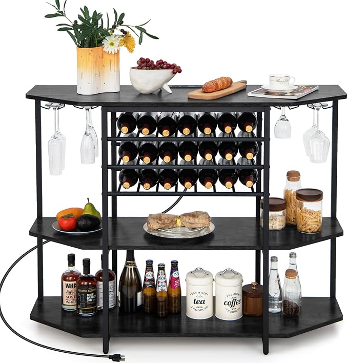 COSTWAY Wine Bar Cabinet, 3-Tier Liquor Cabinet by COSTWAY
