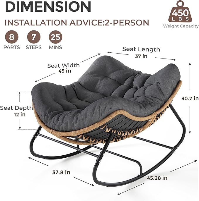 SWITTE Outdoor Papasan Rocking Chair, Oversized Patio Egg Chair - Image 2