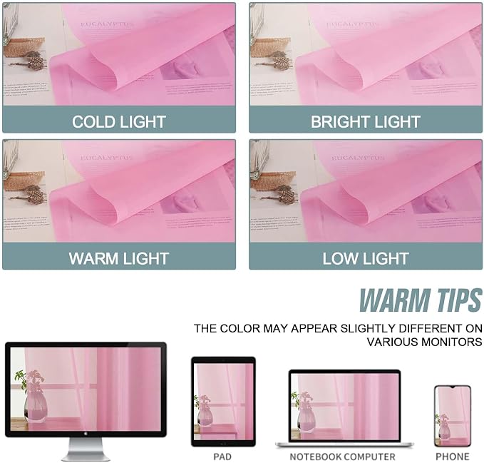 Light Pink Window Sheer Curtains 54 inch Length, Soft Airy Light Filtering - Image 6
