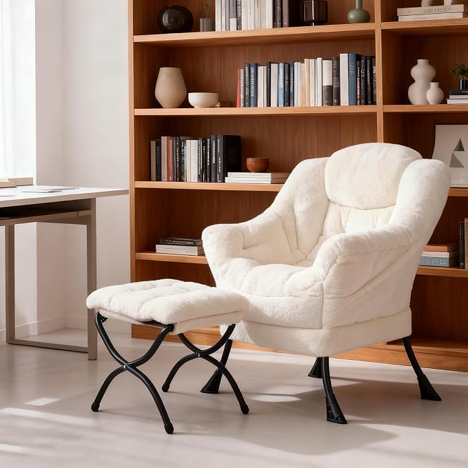 Welnow Lazy Chair with Ottoman, Modern Accent Chair with Armrests and a Side - Image 7