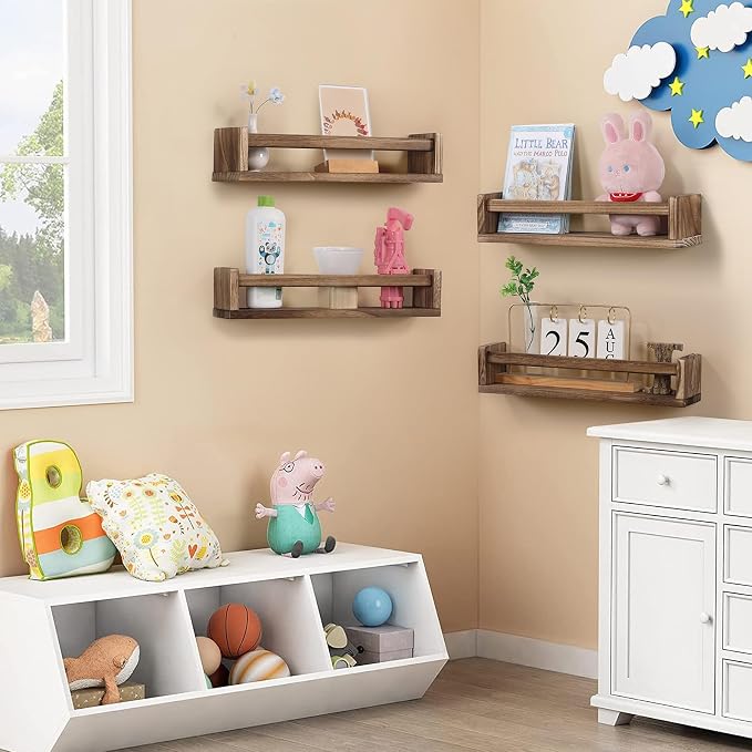 Nursery Room Shelves Set of 4, Wood Floating Book Shelves - Image 6