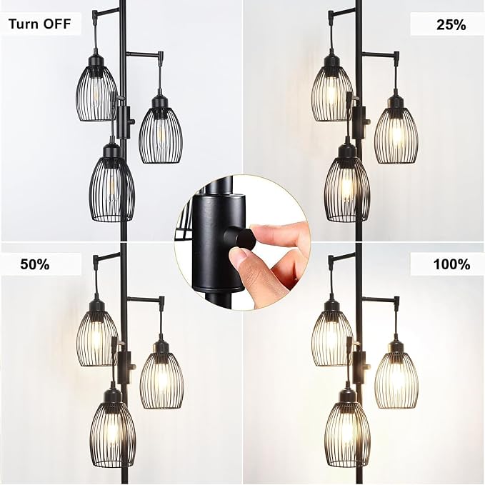68’’ Dimmable Floor Lamp, 3 x 800LM LED Edison Bulbs Included, Industrial Floor - Image 3