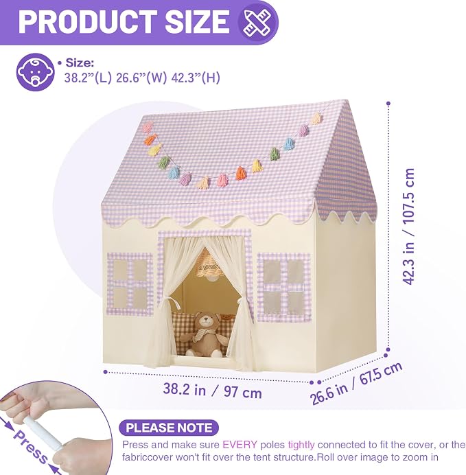 Kids Play Tent Indoor: Mat, Tassel Garland, Star Lights - Image 2