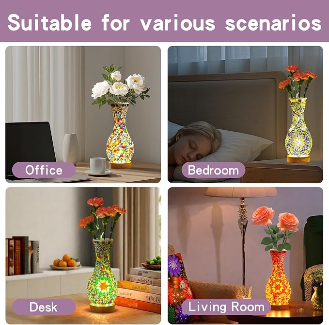 Stylish Turkish Mosaic Table Lamp Glass Vase Light - Image 8
