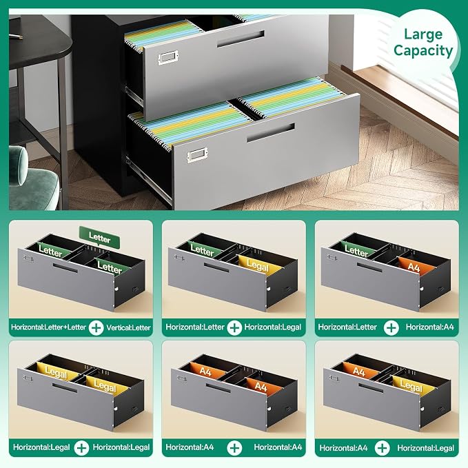 Letaya File Cabinet with Lock-Lateral 3 Drawer Metal Filing - Image 5