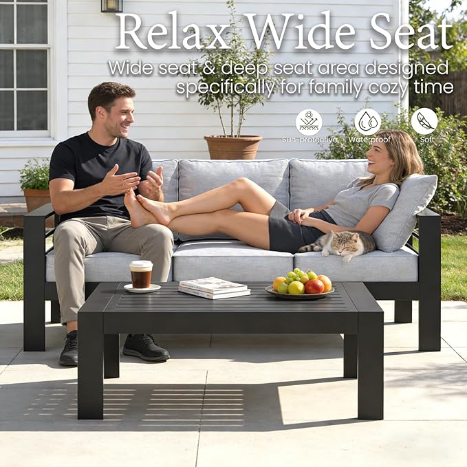 LayinSun Outdoor Aluminum Furniture Set, 5 Pieces Patio Sectional Conversation - Image 4