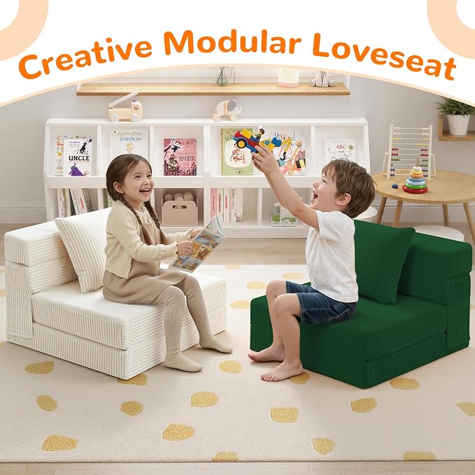 MeMoreCool Folding Sofa for Kids, Corduroy Fold Out Futon Chair, Small Foldable - Image 6