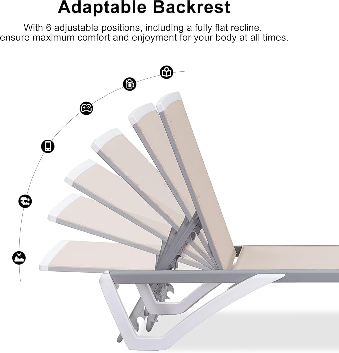 PURPLE LEAF Patio Chaise Lounge Chair Set Outside Aluminum Plastic Stackable - Image 4