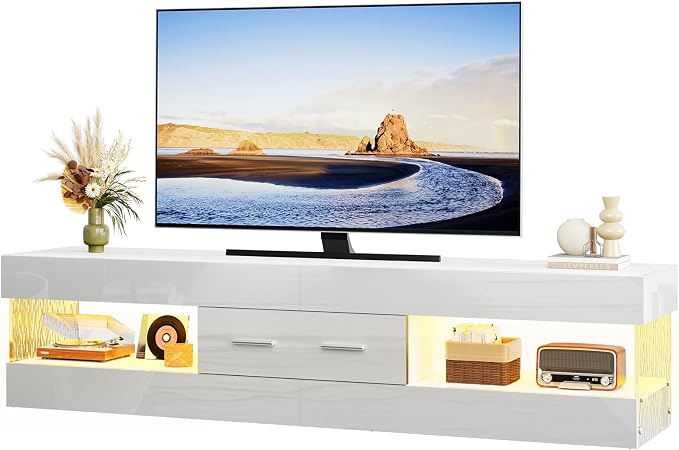 Bestier 67" Modern TV Stand for TVs up to 75 Inch, High Gloss LED Entertainment - Image 8