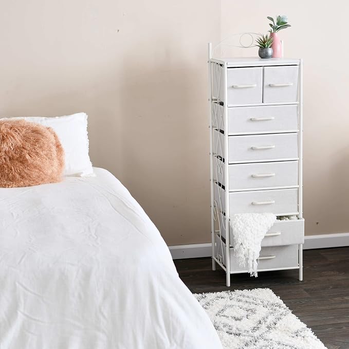 Household Essentials Scandinavian White Iron & Wood Tower Dresser - Image 2