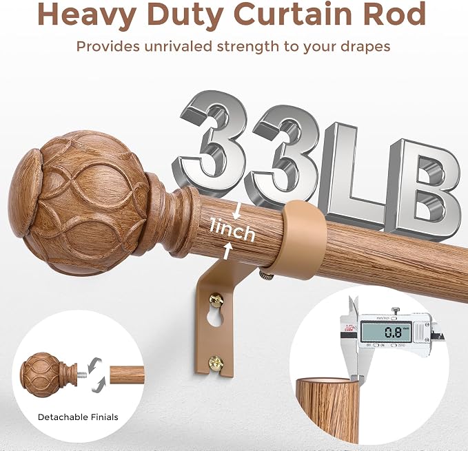 Wood Curtain Rods for Windows 48 to 84 Inch, Boho Vintage Decorative 1 Inch - Image 3
