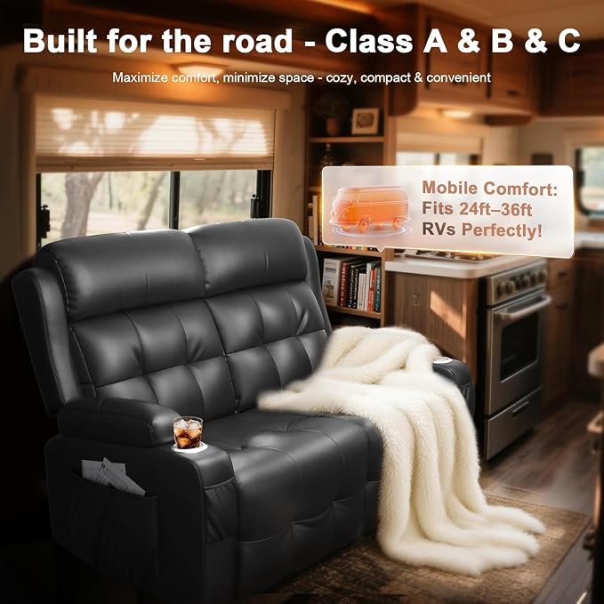 Reclining Loveseat, 55.1" RV PU Leather Wall Hugger Recliner Love Seats Sofa - Image 3