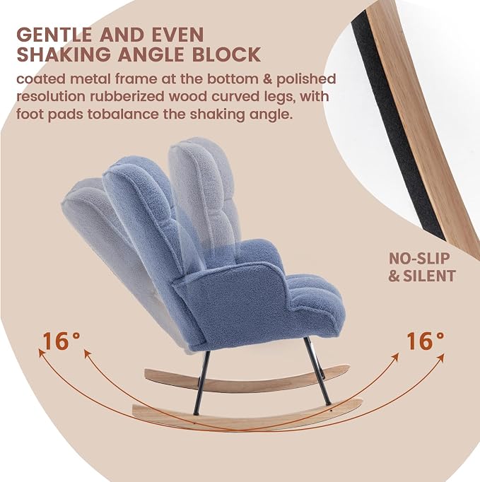 SAETSFEG Rocking Chair Nursery Teddy Upholstered Glider Rocker Rocking Accent - Image 3