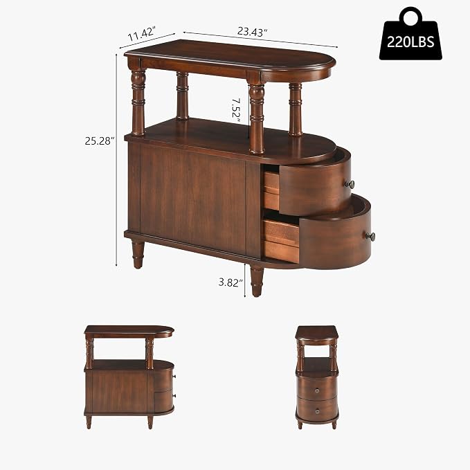 Narrow End Table Set of 2 with 2 Storage Drawers, Vintage Sofa Beside Table - Image 2