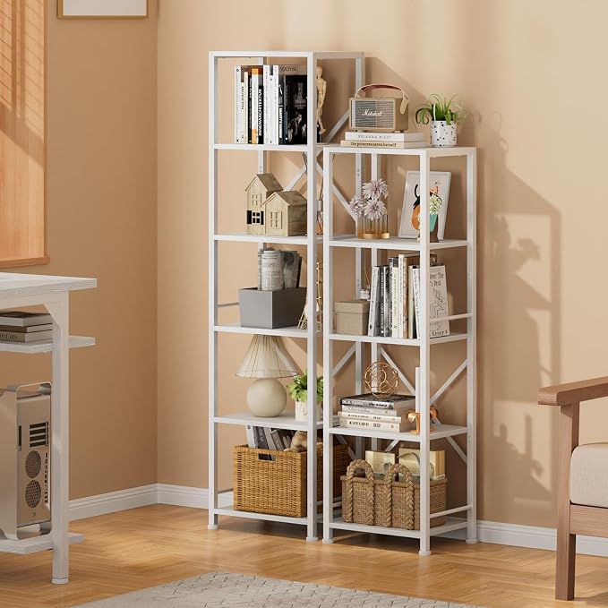 Furologee White Bookshelf 5 Tier Bookcase, Tall Narrow Bookshelves, Modern - Image 9