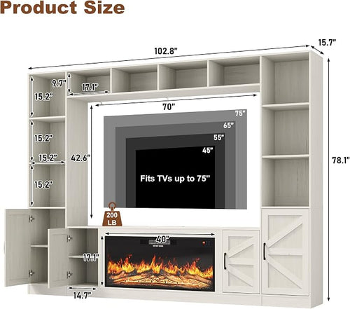103" Fireplace TV Stand with 40" Electric Fireplace, Farmhouse TV Stand with - Image 2