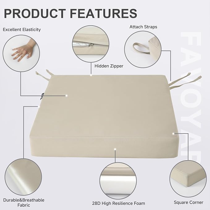 Favoyard Patio Chair Cushions 18.5 x 16 x 3 Inch Waterproof Outdoor Seat - Image 6