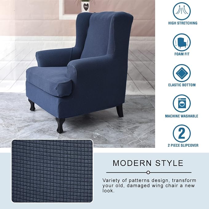 KRFOONN Wingback Chair Covers Slipcovers 2 Piece Stretch Wing Chair Covers - Image 5