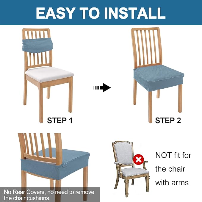 Smiry Waterproof Seat Covers for Dining Room Chairs Set of 4, Stretch Jacquard - Image 5